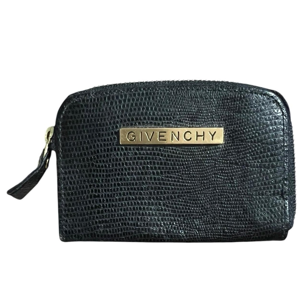 Vintage Givenchy Cosmetic Makeup Bag Womens Small Black Lizard Texture